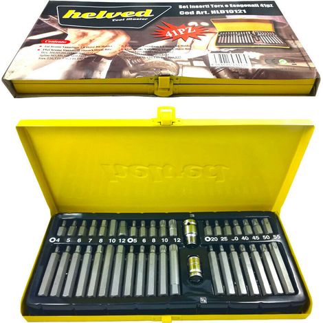 TRADE SHOP - Set Di Chiavi Inserti 41 Pezzi Torx Esagonali E Mille Righe + 2 Adattatori -