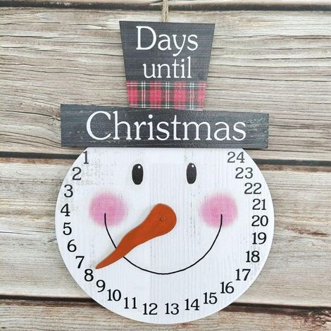 Calendrier de Noël en Bois, 1 PC Père Noël Bonhomme de Neige Ornements Compte à rebours de Noël Calendrier de Vacances en Bois Pendentif Décoration de la Maison, Ornements de Table Maison Fête de Vaca (1/3)