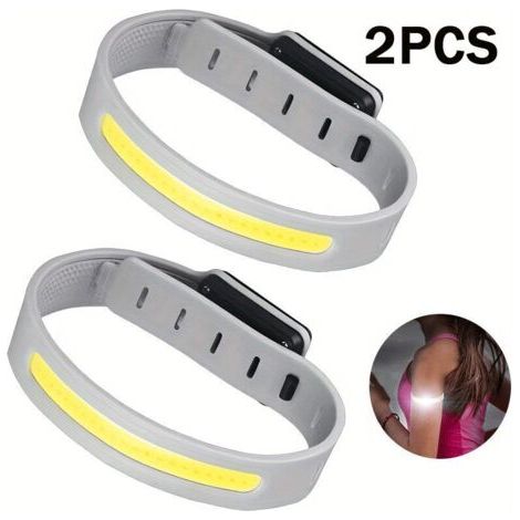Lot de 2 Lampes de Poignet Ultra-Légères COB – Bracelet Sécurité Rechargeable USB-C, 3 Modes, Bouton Unique, Sangle Confortable pour Course, Marche, Vélo et Jogging – Gris