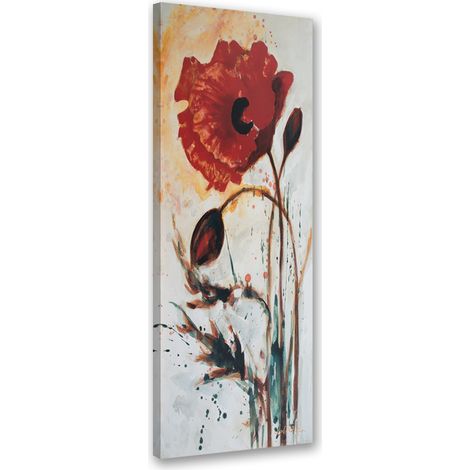 Tableau sur toile Fleur de pavot peinte 30x90 (1/5)