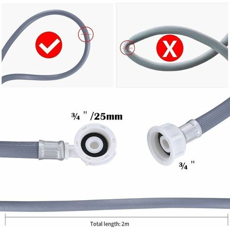 Tuyau de Rallonge pour Lave Linge, Machines à Laver Tuyau Arrivée d'eau pour Lave Vaisselle, Droit Tuyau Alimentation machine a laver - 2 m. (1/5)