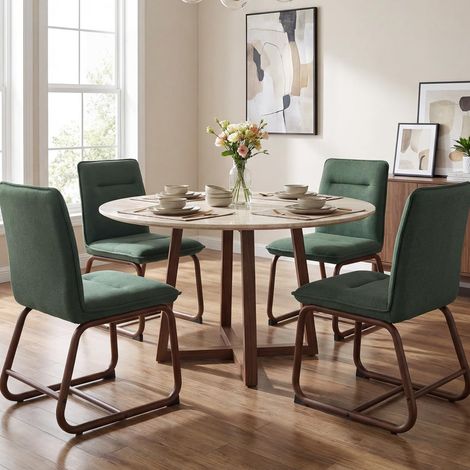 Wahson Dining Chairs Set of 4, Linen Upholstered Armless Kitchen Chairs with Thick Cushions for Dining Room and Living Room, Green (1/5)