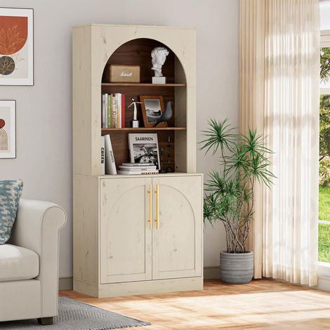 UEV Credenza Alta da Cucina a Design Arco con 2 Ante, Armadi Combinati Flessibili per Soggiorno con Fermoporta Magnetici, Set di Credenze Cucina Durevole e Solide, 80 x 39,5 x 178 cm, Beige