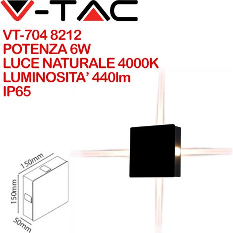 V-TAC VT-704 Lampada LED 4W da parete quadrato nero wall light bianco naturale 4000K IP65 - SKU 8212 (1/5)