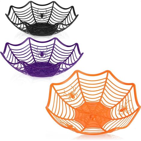 3x Bols à Snack Halloween Ensemble de Bols pour Bonbons Emballés Assiettes à Snack en Plastique Vaisselle de Fête pour Halloween et Fêtes à Thème (3 pièces toile d'araignée) (1/5)