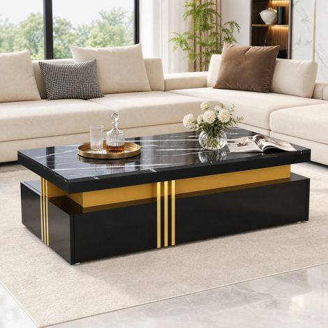 Ensemble meuble TV et table basse 100x50x40 cm en panneaux, noir, rangement pour salon – MEUBLIV (1/5)