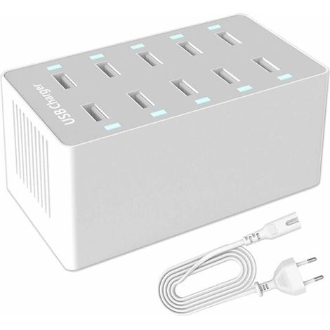 10-Port 50W USB Charging Hub, Multiport USB Charger with Smart Detect, Compatible with iPhone, Galaxy, iPad Tablet and Other USB Charging Devices - LIAIKI