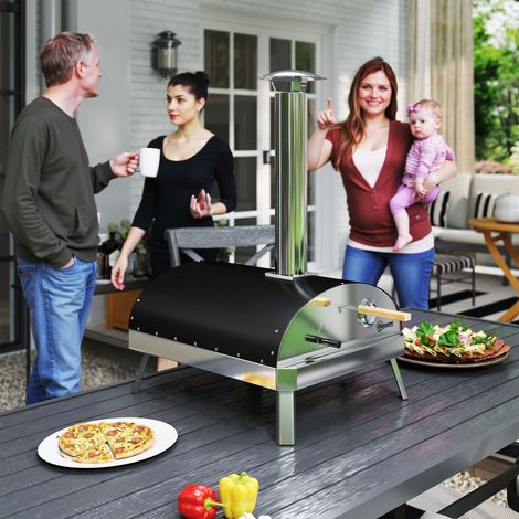 Design Mini four à pizza à bois avec thermomètre en pierre réfractaire et plateau rotatif pour terrasse de jardin ou camping
