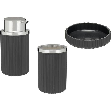 Set di accessori 3 in 1 color antracite: portasapone, dispenser, portaspazzolino (1/3)