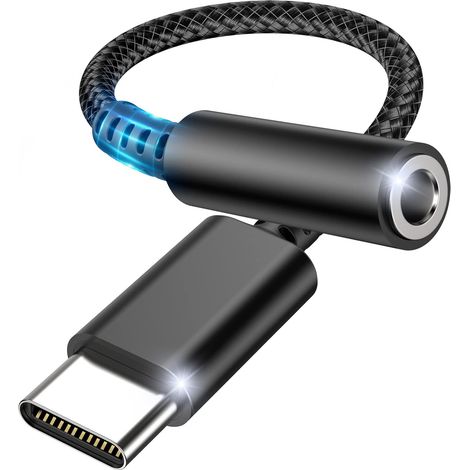 Adaptador USB-C a conector de auriculares de 3,5 mm, adaptador de conector de audio USB tipo C con DAC, adaptador de auriculares de audio digital tipo C compatible con Galaxy S21, S20, S20+, MacBook P (1/5)