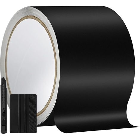 10cm x 900cm Covering Noir Mat de Voiture Autocollant Film Covering pour Éliminer Les Parties Chromées de Voitures, Motos et Bateaux, Chrome Delete (Noir Mat, 10cm x 900cm) (1/5)