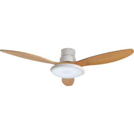 Ventilatore da Soffitto in Legno Massello con Lampada Led con Telecomando 40W DC Legno Chiaro (1/4)