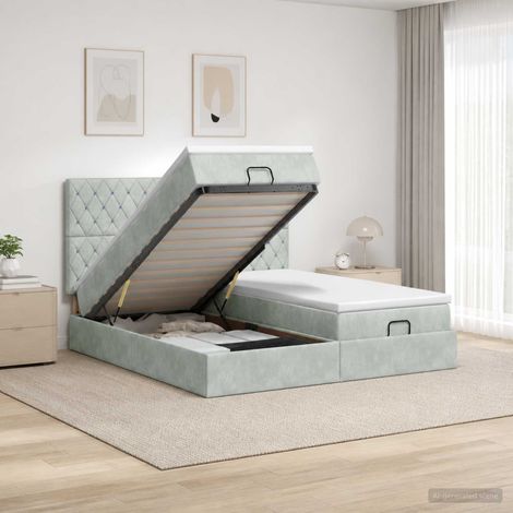 Cama otomana con colchón 2 uds. Gris Claro Terciopelo (1/5)