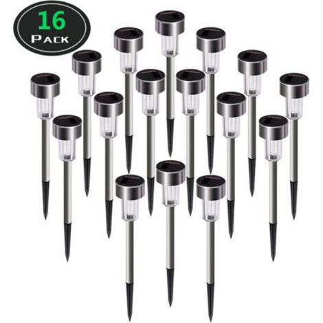 Lampes solaires extérieures 16 pièces – Éclairage coloré LED avec tiges en acier inoxydable, étanchéité IP65, allumage/arrêt automatique au crépuscule et à l’aube – Idéal pour terrasse, jardin, cour e (1/5)