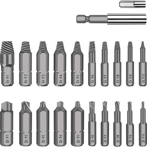 Kit d'extraction de vis endommagées, 22 pièces, kit de démontage pour boulon cassé, kit d'extraction HSS tout usage avec porte-embout d'extension magnétique et adaptateur de douille, argent (1/5)