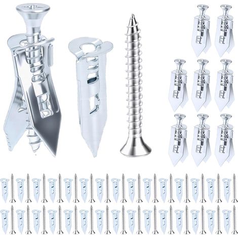 80 Set de Chevilles pour Plaques de Plâtre avec Vis Autoforeuse, Chevilles Autoperceuses en Métal avec Vis, Cheville Métalliques Fixations pour Plaques de Plâtre Cavités Béton Briques(40+40) (1/5)