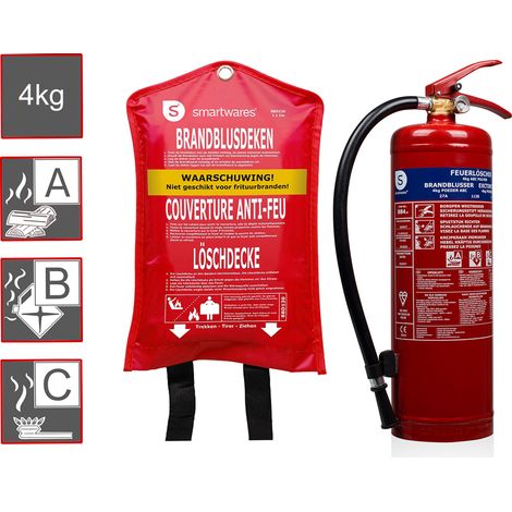 SET: Pulverfeuerlöscher, Brandklassen A, B, C, 4kg, Löschdecke 100 x 100cm (1/5)