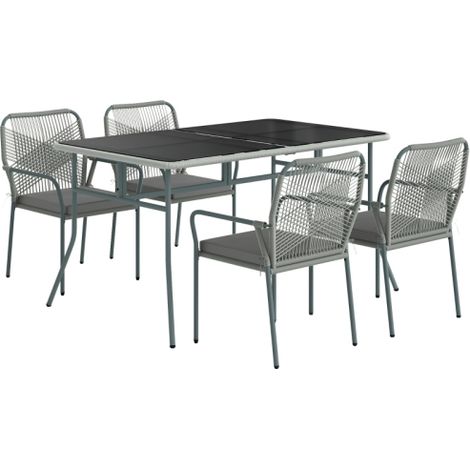 Light Grey Five-Piece Rattan Garden Dining Set with Cushions and Stackable Chairs for Outdoor Enjoyment
