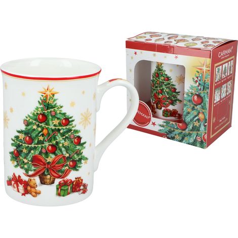 Carmani, Taza navideña de 360 ml. Clásica - Feliz Navidad/Árbol de Navidad (1/3)