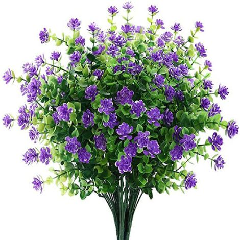 Set mit 4 dekorativen lila Kunstblumen, Innen- und Außendekoration, UV- und witterungsbeständig, hohe realistische Qualität, wartungsfrei, für Garten, Balkon, Büro, Hochzeit (1/5)