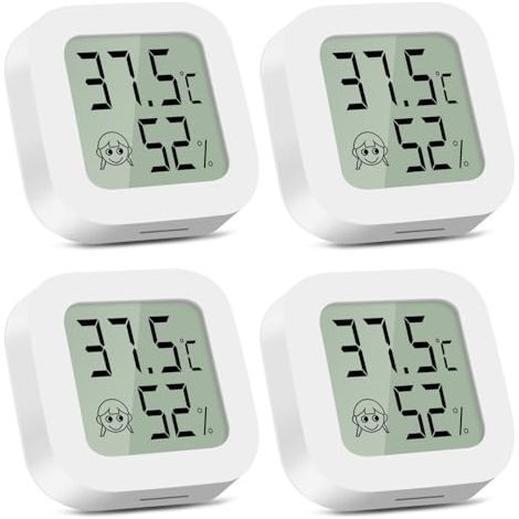Lot 4 Thermomètres-Hygromètres Mini LCD, Intérieur, Précis, Bureau Bébé Caves Vin, Chauffage, Ventouse (1/5)