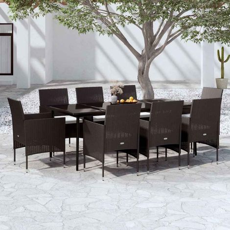 vidaXL Juego de comedor de jardín 9 piezas con cojines negro (1/5)
