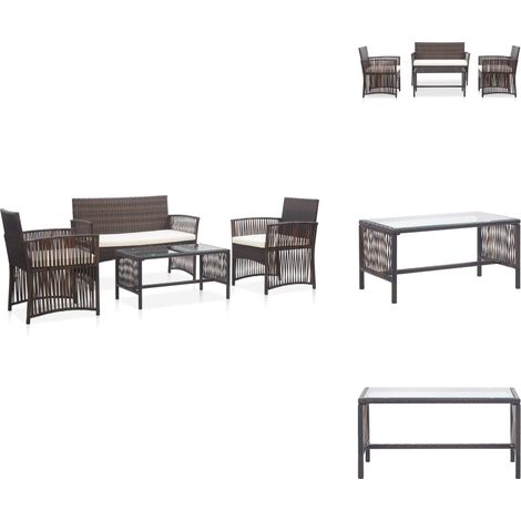 4-tlg. Garten-Lounge-Set mit Auflage Poly Rattan Braun - Gartenmöbel - Loungesessel - Outdoor Möbel - Rattan Gartenmöbel - Esszimmergarnituren (1/5)