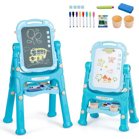 COSTWAY 4 en 1 Tableau Enfant Double Face avec Hauteur Réglable (Vert) (1/5)