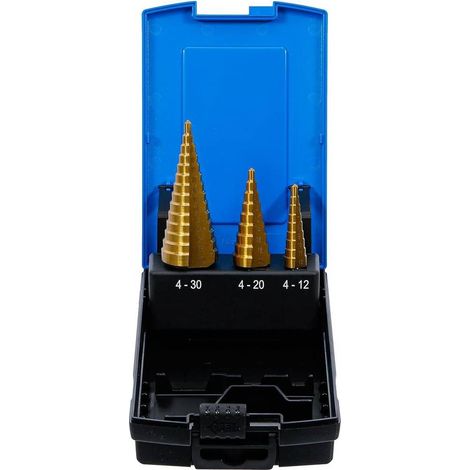 Jeu de Forets Étagés 3 pcs D.4-30 mm - Nitrure de Titane - Perçage Précis et Durable, Acier - D-Work