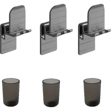 Porte-brosse à dents électrique mural sans perçage, gris, avec porte-gobelet pour bain de bouche intégré (1/5)