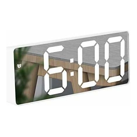royaluxe - Réveil Miroir, Réveil Numérique avec Affichage à LED de Date/Température/Snooze/ 2 Alarme/Port de Recharge USB,Blanc (1/4)