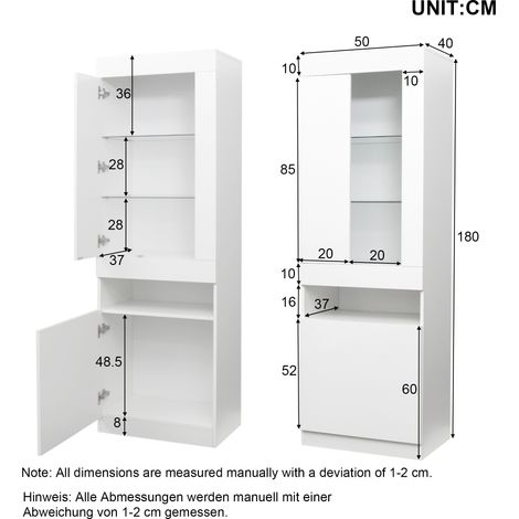 Vitrine avec éclairage LED debout meuble de rangement armoire salon blanche avec structure buffet.