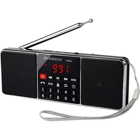 Radio portable rechargeable noire AM/FM stéréo Bluetooth avec haut-parleur MP3 sans fil, entrée AUX, compatible carte TF et clé USB, minuterie de mise en veille (1/5)