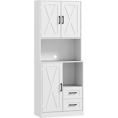 Armoire de cuisine avec portes compartiments ouverts tiroirs étagères réglables blanc 70x40x180 cm (1/5)
