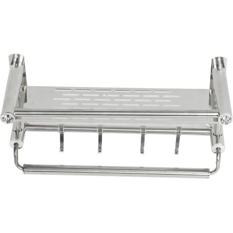 Étagère de salle de bain murale de 40 cm (15,7 po) en acier inoxydable 201 étanche et anticorrosion, avec crochets pour douche. (1/5)