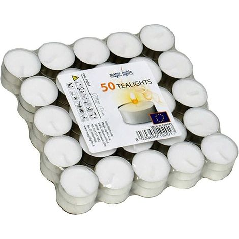 Confezione da 50 Candele Bianche da 12g senza Aroma Magic Lights (1/2)