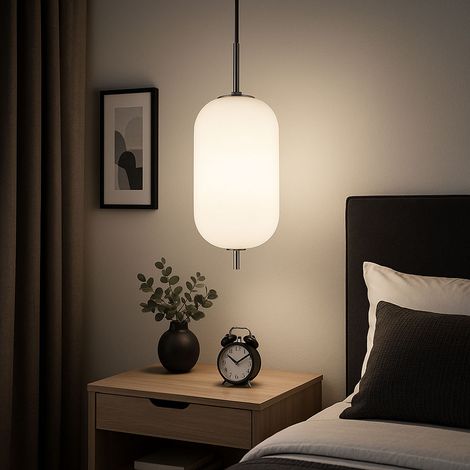 Lampada a sospensione a sospensione da tavolo in vetro bianco opalino, metallo nichel, 1x attacco E27, DxH 22x120 cm