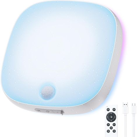 Étanche Plafonnier LED RGBIC, éclairage de Plafond Sans Fil 10000mAh Rechargeable Lampe avec Détecteur de Mouvement, Télécommande, Intensité Variable 400LM, Pour Couloir, Garage (1/5)