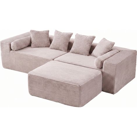 Sofá modular en L con chaise longue beige, tejido efecto chenilla, sin montaje, 3 módulos (1/5)