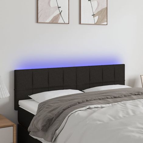 Tête de lit à LED Armoire de tête de lit Noir 144x5x78/88 cm Tissu 94834 (1/5)