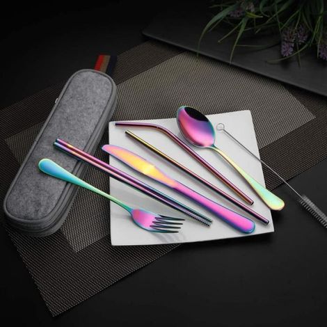 Ménagère 8 pièces, Couverts de table,Ustensile Portable Couvert,Couverts Portables,Couvert Camping-Multicolore (1/4)