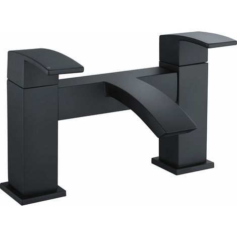 Black Matt Bath Filler Tap Bathroom Dual Lever Deck Mounted Luxury Waterfall (1/5)