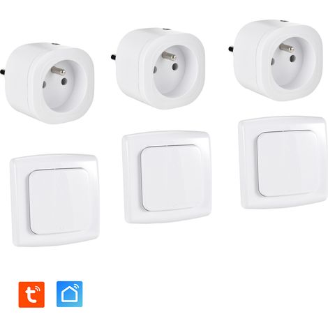 Lot de 3 Prises intérieures 3680W connectées (Wifi + Radio fréquence) + 3 Interrupteurs ON/OFF Sans Fil compatibles – Contrôle à distance & local (1/5)