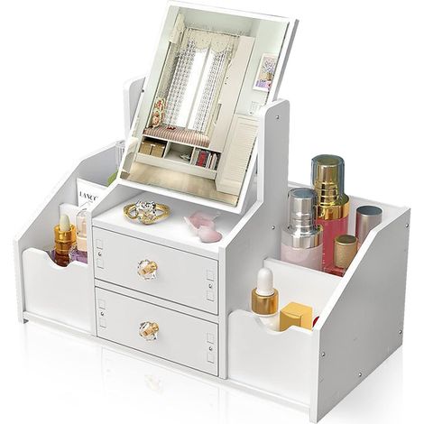 Organisateur Multifonctionnel - Miroir Carré Rotatif 360° - Rangement Maquillage et Papeterie - Pour Salle De Bain ou Chambre - 1 Pièce