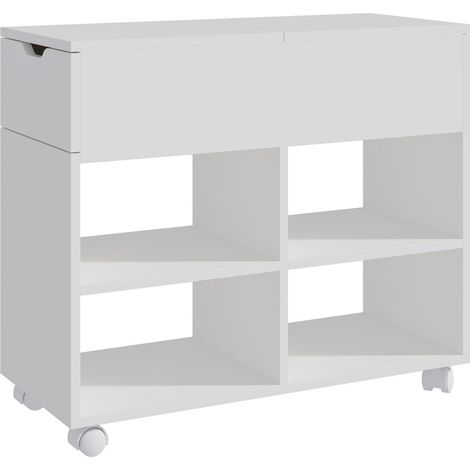 Relaxdays roll container, 5 compartments, drawer, HxWxD: 61 x 70 x 30 cm, open, slim filing cabinet on wheels, white
