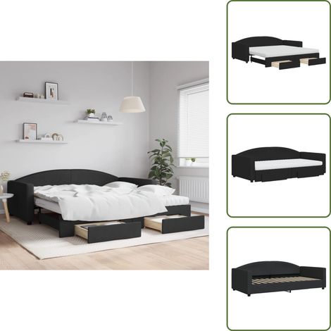 Almacenamiento - vidaXL Sofá cama nido con cajones tela negro 100x200 cm - Cajón con ruedas