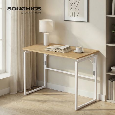 Bureau Pliable, 100 x 50 cm, Table d’Appoint pour Balcon, Chambre, Montage Rapide, Jaune (1/5)