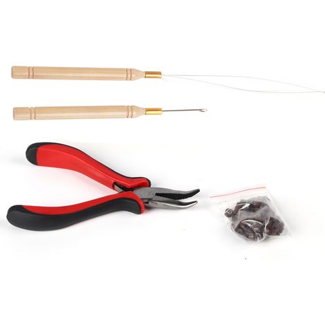 Kit de 100 perles en silicone pour extension de cheveux, micro anneaux, crochet, aiguille, pince à boucle, outil de coiffure complet (1/5)