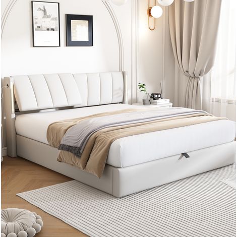 Polsterbett mit LED, USB und Stauraum 140x190 PU OKMYHOME (1/5)