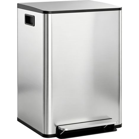 Poubelle de cuisine 2 compartiments de 2 x 30L, avec pédale, en acier inoxydable, couvercle à fermeture douce